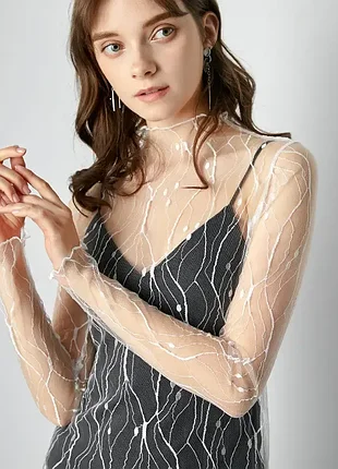 Прозрачная блуза гольф кофтина с узором белая 30/020