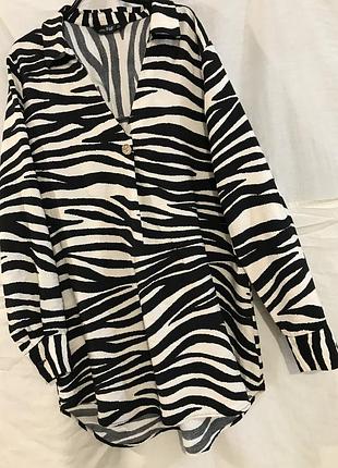 Сорочка в стилі оверсайз & подовжена & принт зебра &  стильна та сучасна