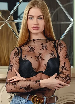 Прозрачная блуза гольф кофтина с узором черная 30/022