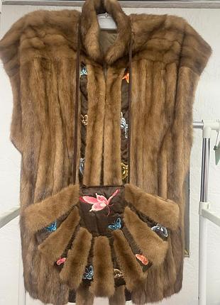 Норковий вінтажний жилет з муфтою