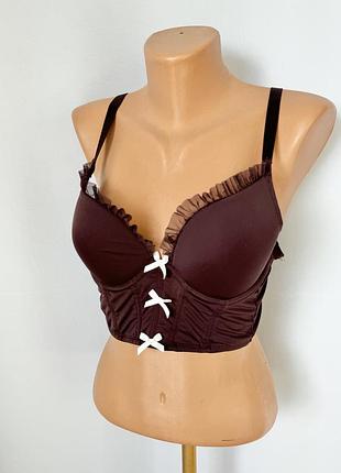 Бра лиф топик с чашками бордовый корсетный с бантиками бюстгальтер