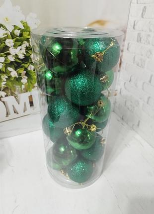 Набір новорічних куль на ялинку lk9006-13 пластикових 6 см 24 шт зелений