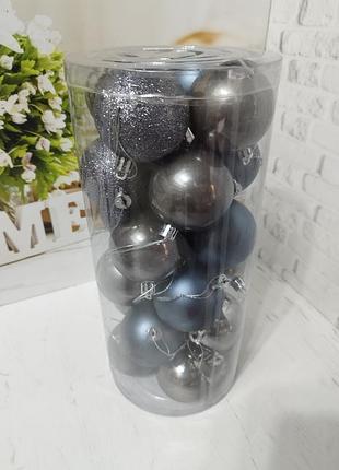 Набор новогодних шаров на елку lk9006-14 пластиковых 6 см 24 шт графитовый