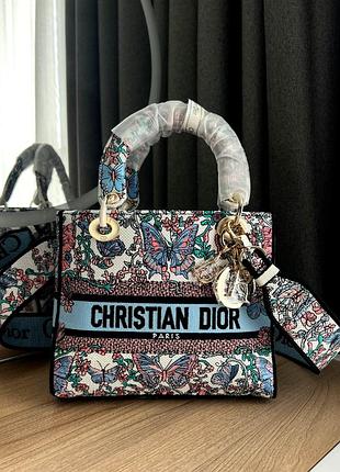 Dі0r premium butterfly medium lady очень красивая волшебная сумка премиум класса бренд с узором бабочками лучшее качество с комплектом