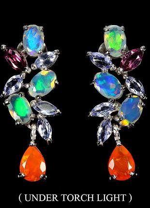 Серьги серебро 925 натуральный опал гранат танзанит