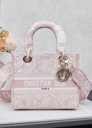 Dі0r premium butterfly medium lady очень красивая розовая волшебная сумка премиум класса бренд с узором бабочками лучшее качество с комплектом