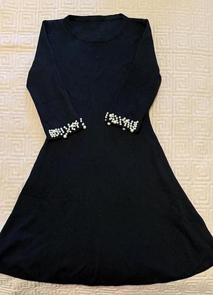 Школьное черное красивое платье на 10-14 лет 3/4 рукав в отличном состоянии