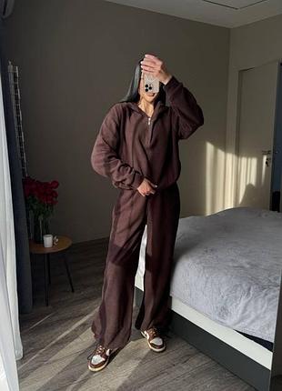 Жіночий повсякденний спортивний флісовий теплий костюм двійка штани та кофта на змійці з капюшоном тканина двосторонній фліс