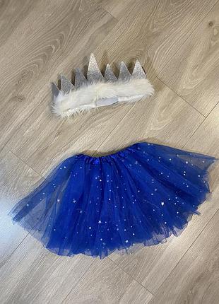 Костюм зірочка корона сніжинка зима 3-5років синя фатинова спідничка