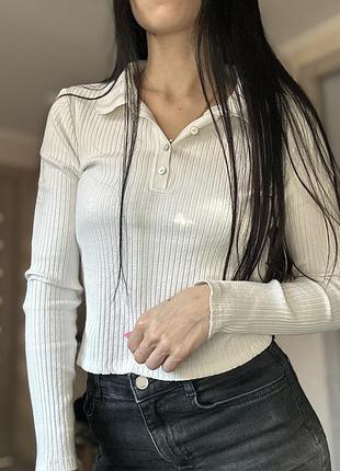 Лонгслів поло з ґудзиками zara білий