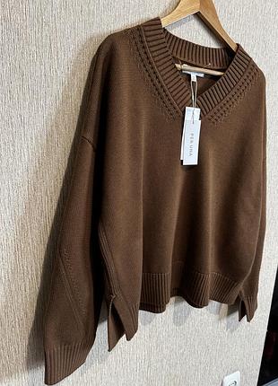 Коричневий джемпер , светр per una з v-подібною горловиною від marks & spencer, новий 5