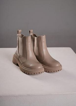 Кожаные зимние бежевые ботинки челси,р-ры 36-40