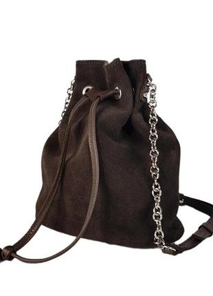 Сумочка бочонок натуральная замша, шоколадная 1729