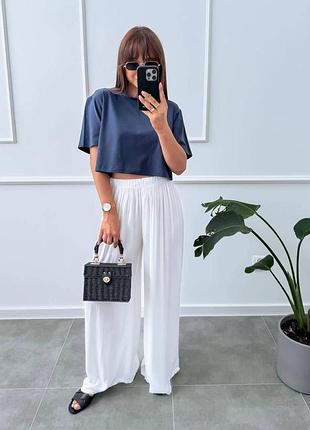 Женские базовые легкие брюки летних палаццо свободного кроя на резинке красный желтый синий черный, 46