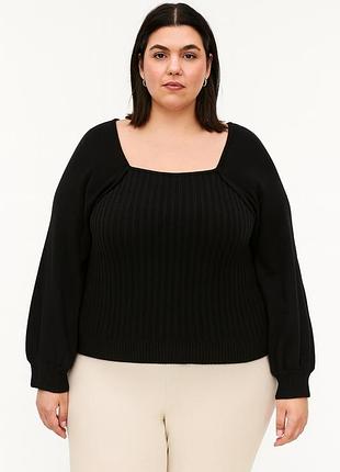 Стильний чорний светр next, розмір xxl — 100% акрил батал чорний базовий светр великий розмір чорний светр із рукавами ліхтариками