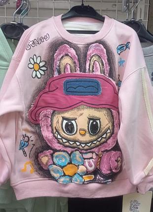 Свитшот кофта для девочки подростка лабуба оригинальная качественная в наличии 120, 130,140, 150,160 утепленный флисом полар тепла