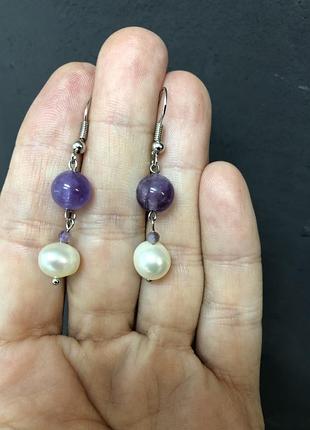 Сережки аметист перли натуральні
