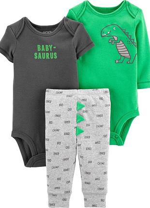 Carters хлопковый комплект костюм тройка боди и штаны картерс бодик dinos