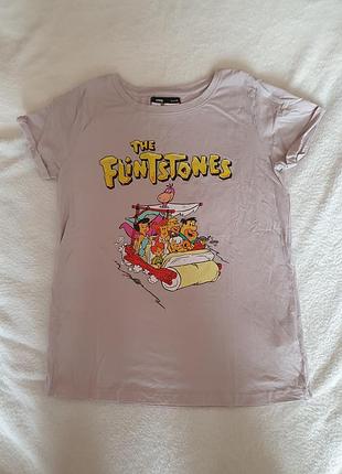 Футболка женская cropp, the flintstones, розовая, размер m, новая