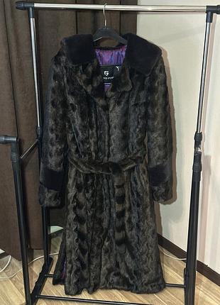 Довга еко шуба, штучна шоколадна шуба