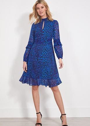 Sosandar жіноча синя сукня з леопардовим принтом, нарядна святкова сукня-міді, вечірнє плаття з воланами, розмір xs/s