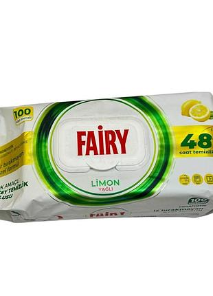 Влажные универсальные салфетки fairy для уборки limon 100 шт