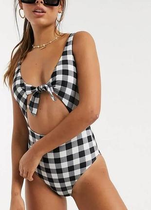 Купальник accessorize з вирізом у чорно-білу клітинку