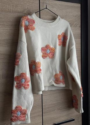 Креативний укорочений светр з квітами plt, розмір s/m