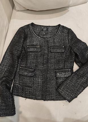 Твидовый пиджак жакет с серебряным блеском