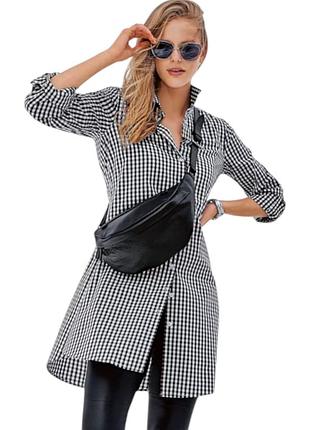 Рубашка удлиненная туника в клетку женская madeleine хлопок черно - белая клетка s m