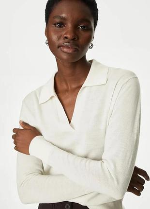 Marks&spencer вовняний wool поло світер джемпер лонглів з комірцем