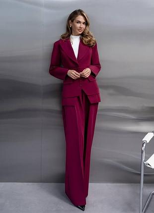 5 цветов! женский брючный костюм с баской, классический, длинный прямой пиджак, жакет, прямые брюки, брюки, тройка, деловой, офисный, баска