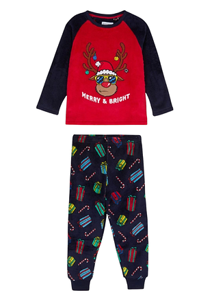 Детская теплая новогодняя плюшевая пижама для мальчика primark красная темно-синяя (25101039)