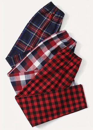 Домашні жіночі штани в клітинку червоні піжамі одяг для дому сині білі