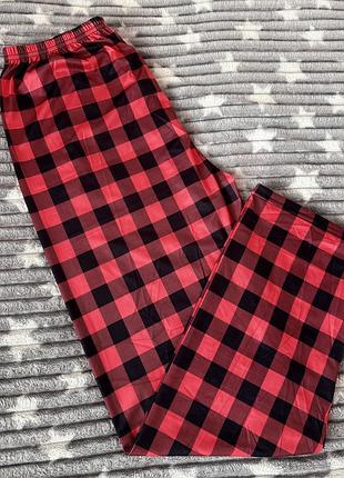 Червоні жіночі домашні штани в клітинку піжамні для дому одяг для сну чорні червоні широкі прямі