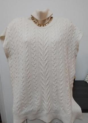 Жилет вязаный свитер без рукавов в косы гольф