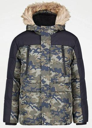 Куртка зимняя черная хаки принт милитер камуфляж на мальчика 
6-7 лет george