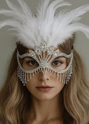 Маскарадна маска зі стразів і пір'я/блискуча карнавальна маска для вечірок,фестивалей і тематичних заходів