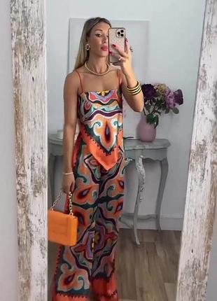 Італія брючний костюм xl moda топ-бандана та широкі штани, taglia unica