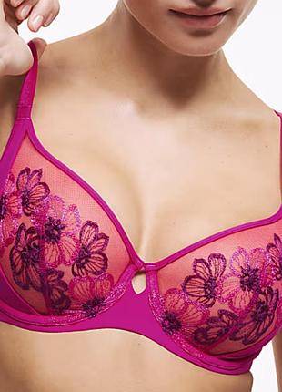 Бюстгальтер m&amp;s кружево прозрачный фуксия с цветками вышито 70а
