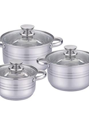 Набор unique un-5031 из нержавеющей стали, кастрюли с крышками 2,1 л, 2,9 л, 3,9 л