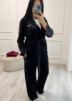 Оксамитовий домашній костюм з кімано та штанами палаццо + резинка для волосся