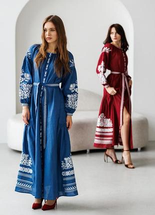 Платье вышиванка женское (0025) сапфировый синий