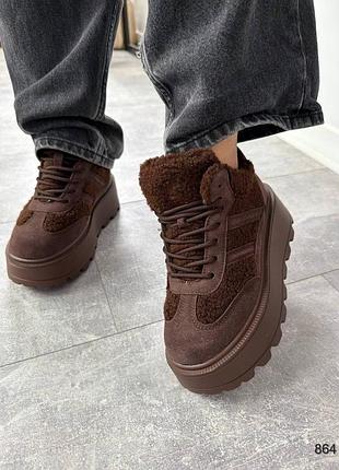 Ботинки женские зимние замшевые и мех тедди