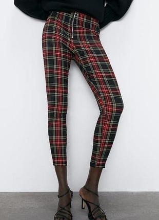 Жіночі еластичні брюки легінси червоні у клітинку zara