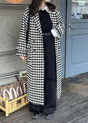 Пальто жіноче довге, тепле h&m принт гусяча лапка тренд