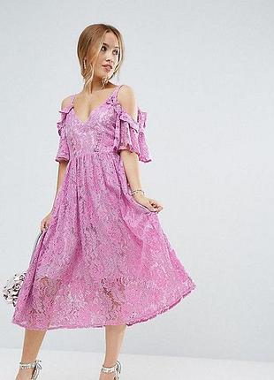 Рожева мереживна сукня міді asos petite розмір 34