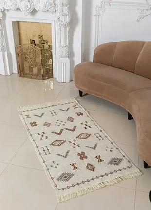 Коричневый хлопковый ковер, безворсовый и двусторонний – универсальный для комнаты или террасы, размер 60x90