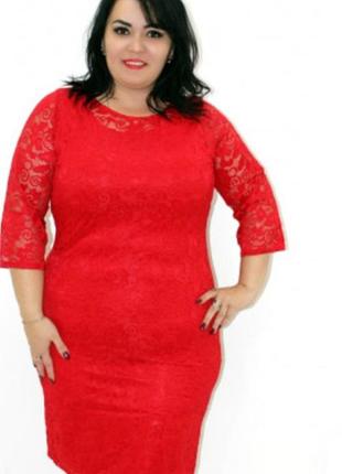 Красное гипюровое платье