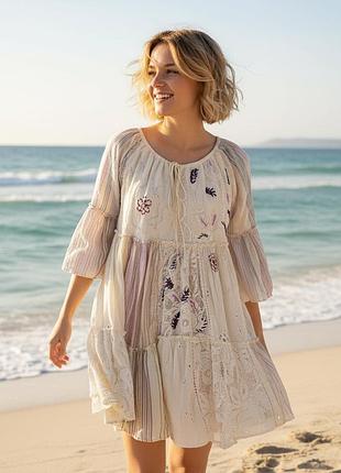 Эксклюзивное платье туника бохо пэчворк 100% хлопок, кружево вышивка